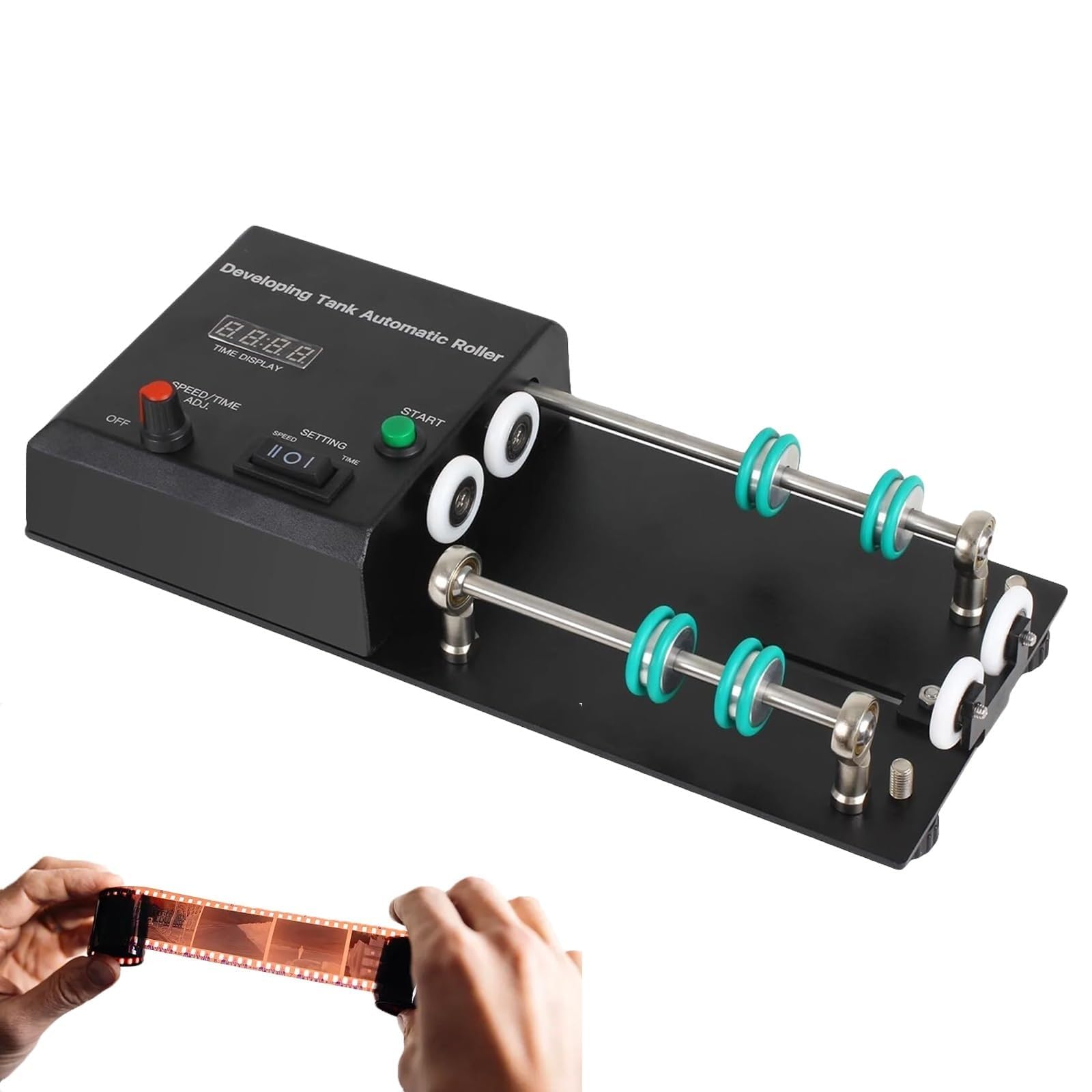 Développeuse automatique films, machine développement films chambre noire, vitesse réglable 20 à 280 tr/min, minuterie de 1 à 30 minutes, avec tige d'extension, 4 programmes prédéfinis