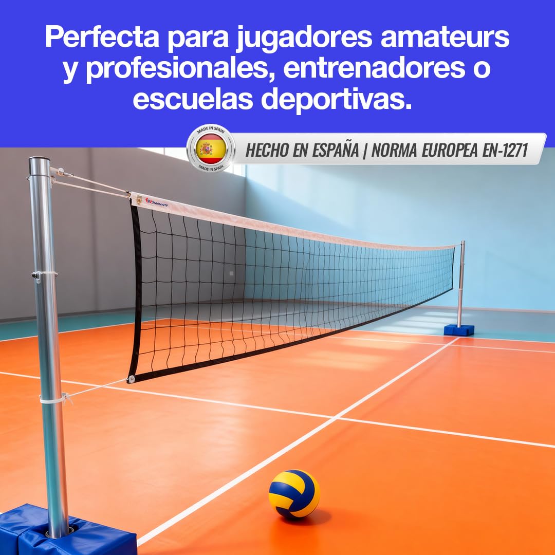 DIAMANTE Red de Voleibol Profesional – Red Voleibol Resistente de Polietileno con Cinta y Cable de Acero – Red Voley Portátil Ideal para Playa, Piscina o Entrenamiento