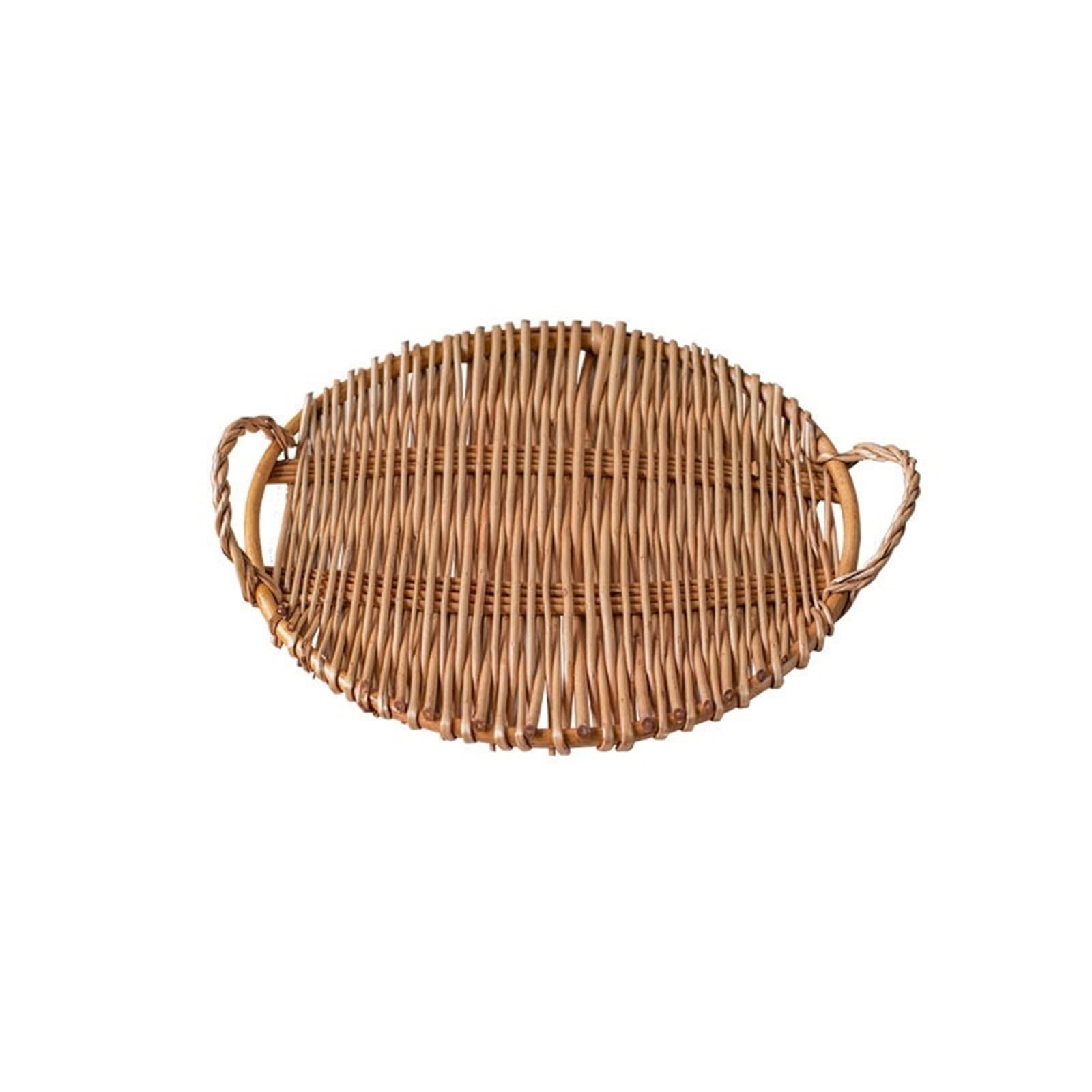 JINGYAN Breakfast Trays Rattan Woven Storage Tray with HandleFruit Snacks Serving Organizer Bread Food Cake Platter Dinner Table Decoration(1)