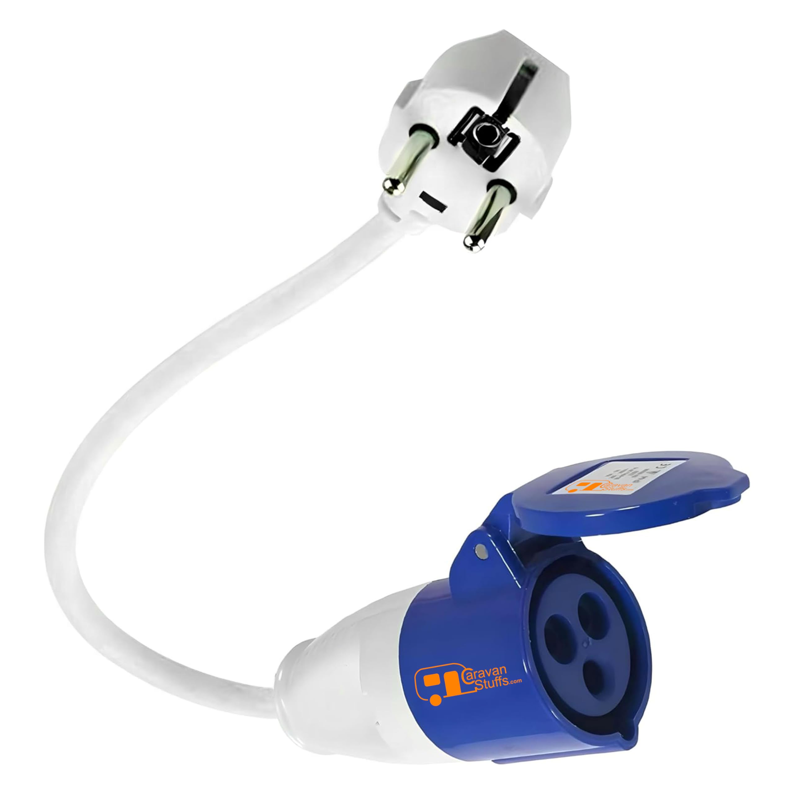 Double Dragon EU 230V Caravan Mains Hook-Up Converter – 16A Schuko 2-Pin Plug to 16A CEE 3-Pin Socket Adapter | IP44 Splashproof | 42cm Hi-Vis Fly Lead | for Campervan, Motorhome, RV, Boat Hook-Ups