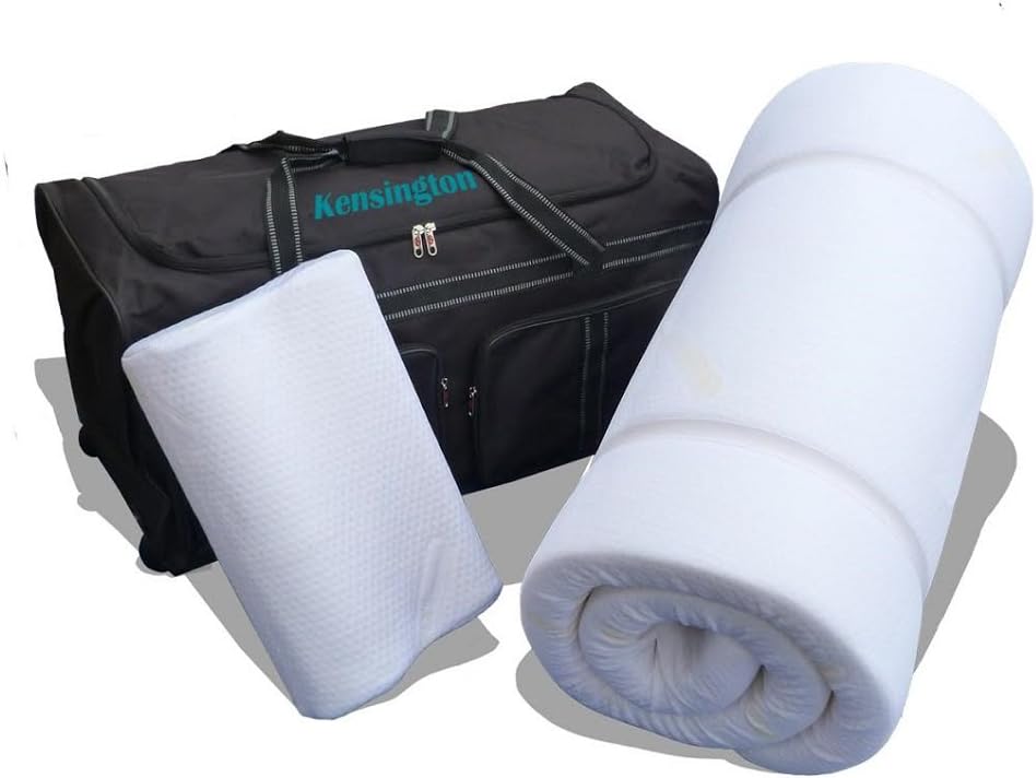 Prima Comfort Travel Memory Foam Mattress Topper set -The Kensington-7 DAY includes Memory Foam Travel Pillow & Wheeled holdall bag! (Mattress 190x70x5cm)
