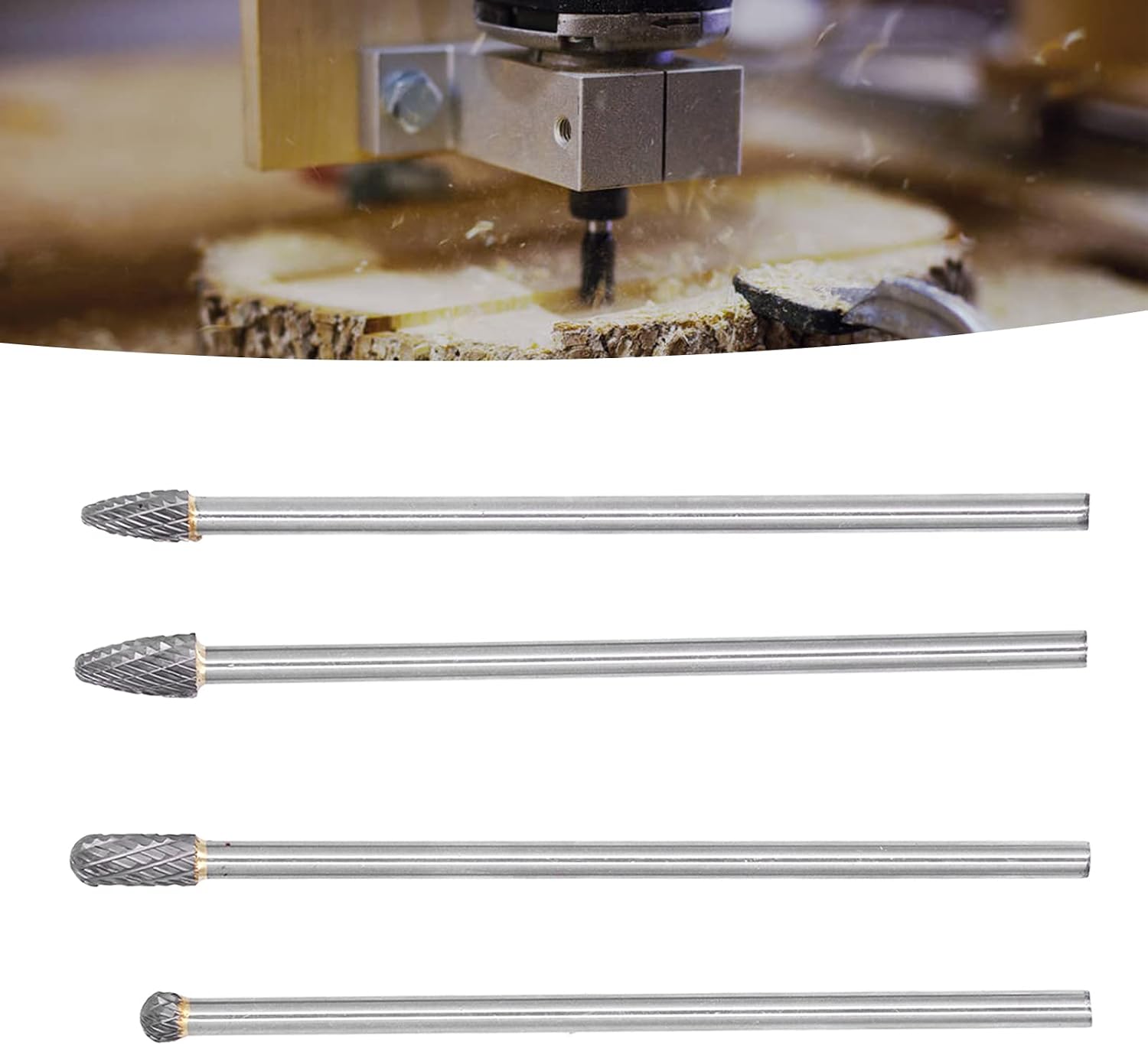Diamond Grinding Bit Drill Bit Set, Diamond Bits, 4Pcs Extended Carbide Rotating Burr Set 1/4in Shank Tungsten Steel HRC70 Grinding Head Porting Tools for Cutting Carving