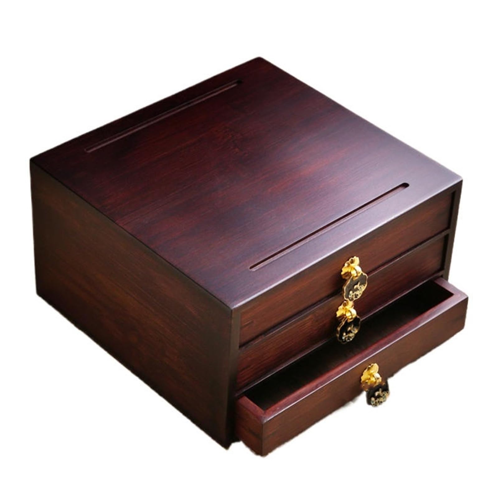 Puer Boîte de rangement à thé – Plateau à thé en bambou anti-poussière pour gâteaux Puerh et accessoires, organisateur de bijoux avec tiroir