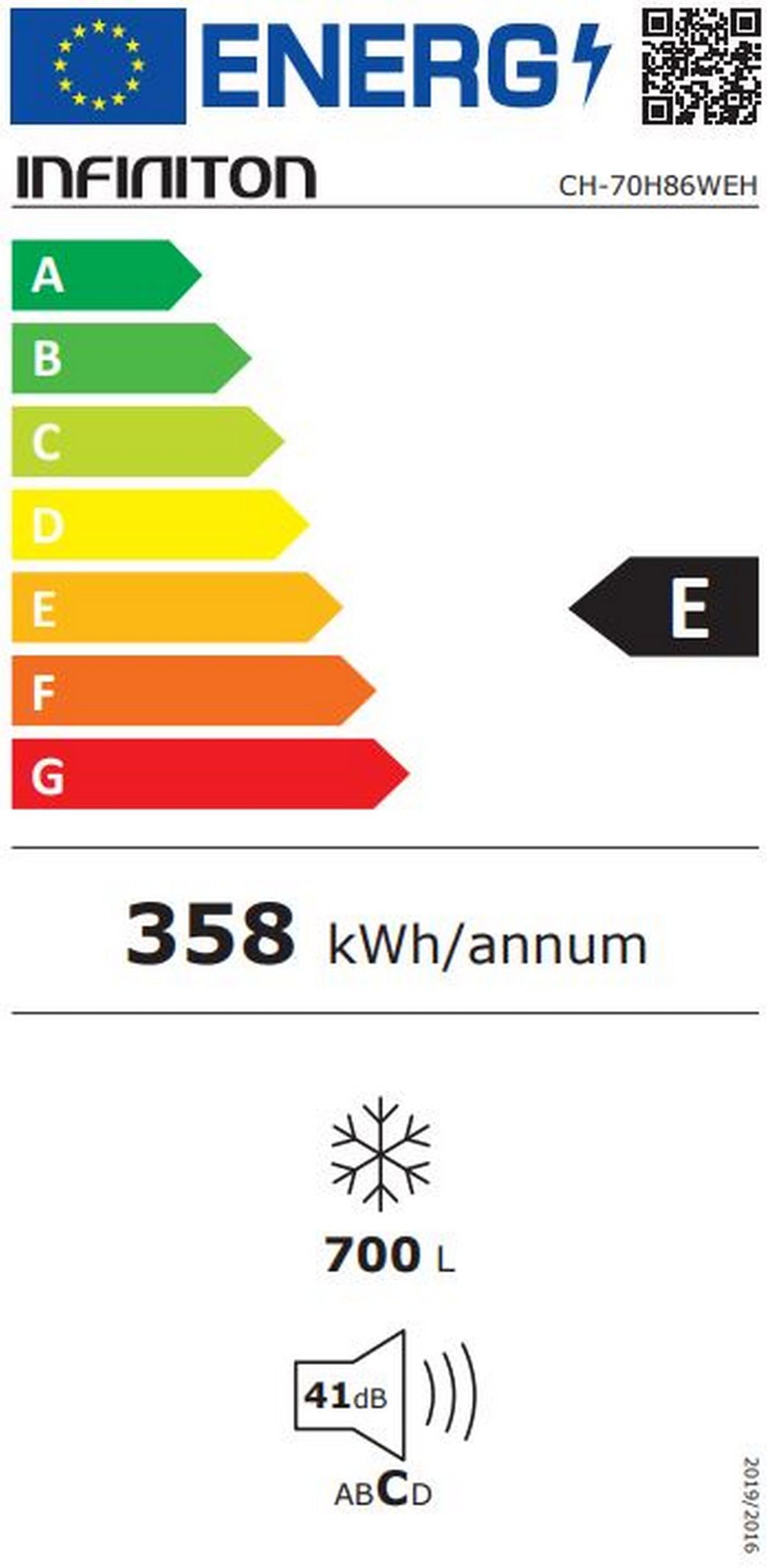 INFINITON Congelador Horizontal CH-70H86WEH, 700 Litros, 188 cm de Ancho, Inverter, FAST FREEZING, Cesto auxiliar de almacenamiento, E, Blanco