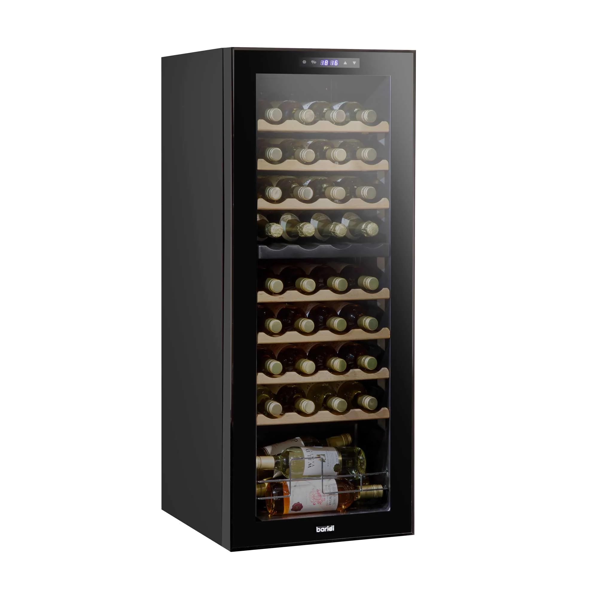 Dellonda Baridi 18 Bottle Dual Zone Wine Cooler, Fridge with Digital Touch Screen Controls, Wooden Shelves & LED Light, Black - DH89 — view 13