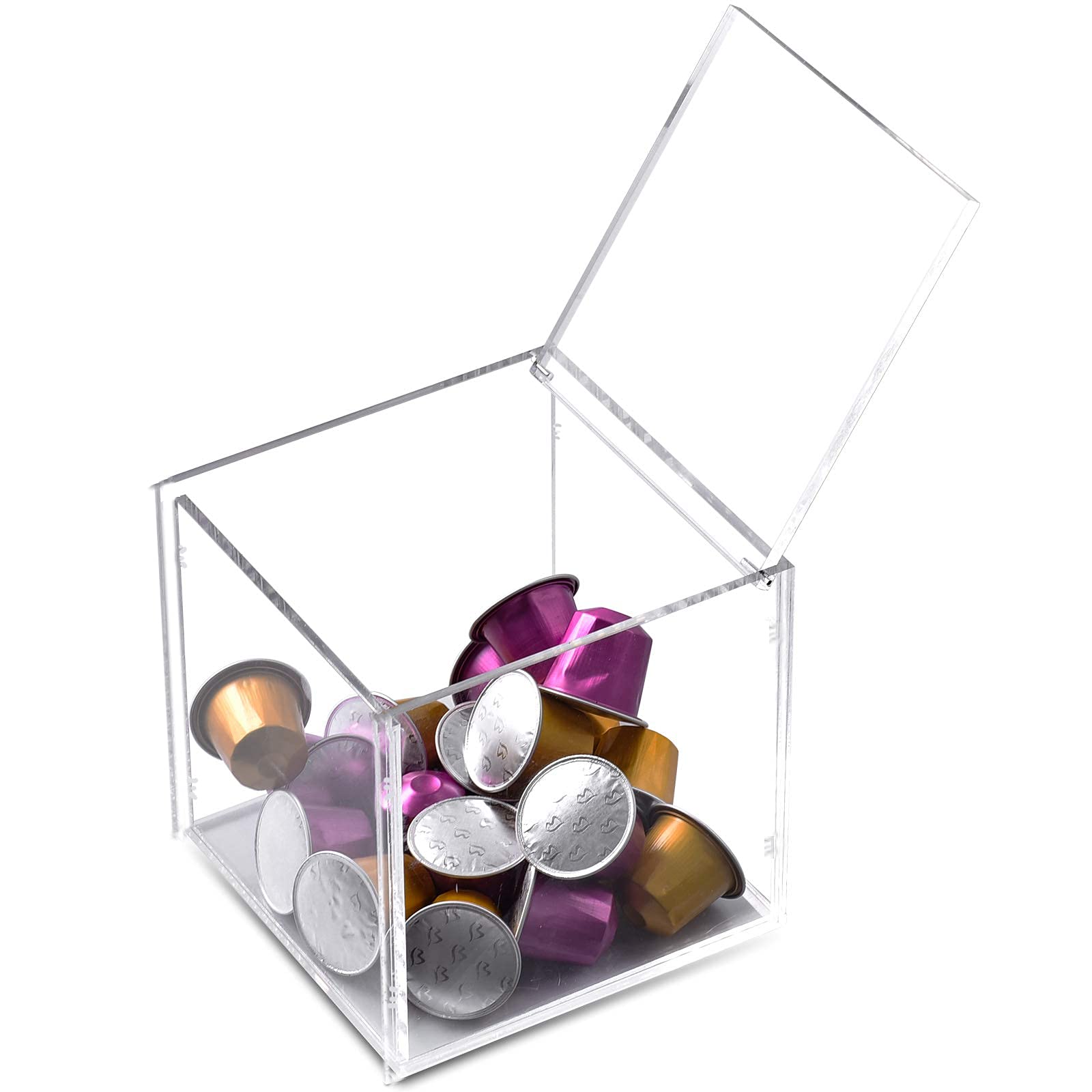 ELEpureThickened Acrylic Coffee Pod Holder Organizer Clear Capsule Holder Storage Box, Transparent Desktop Tea Display Case 4.7x4.7x4.7 in, No Assembly Required