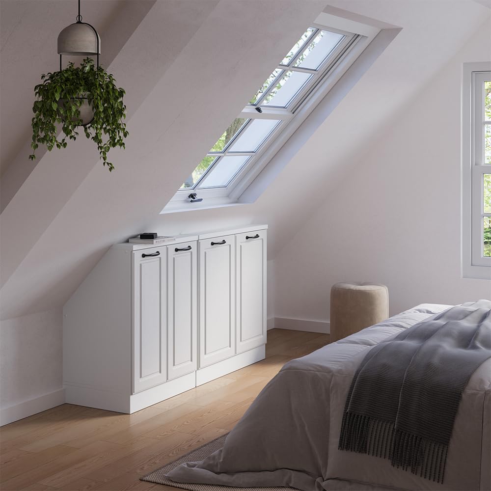 Vicco Ensembles de Meuble de Rangement sous Pente Rion Blanc Campagne/Blanc | L140 x P46 cm , Lot de 2, gain de place pour les pièces mansardées