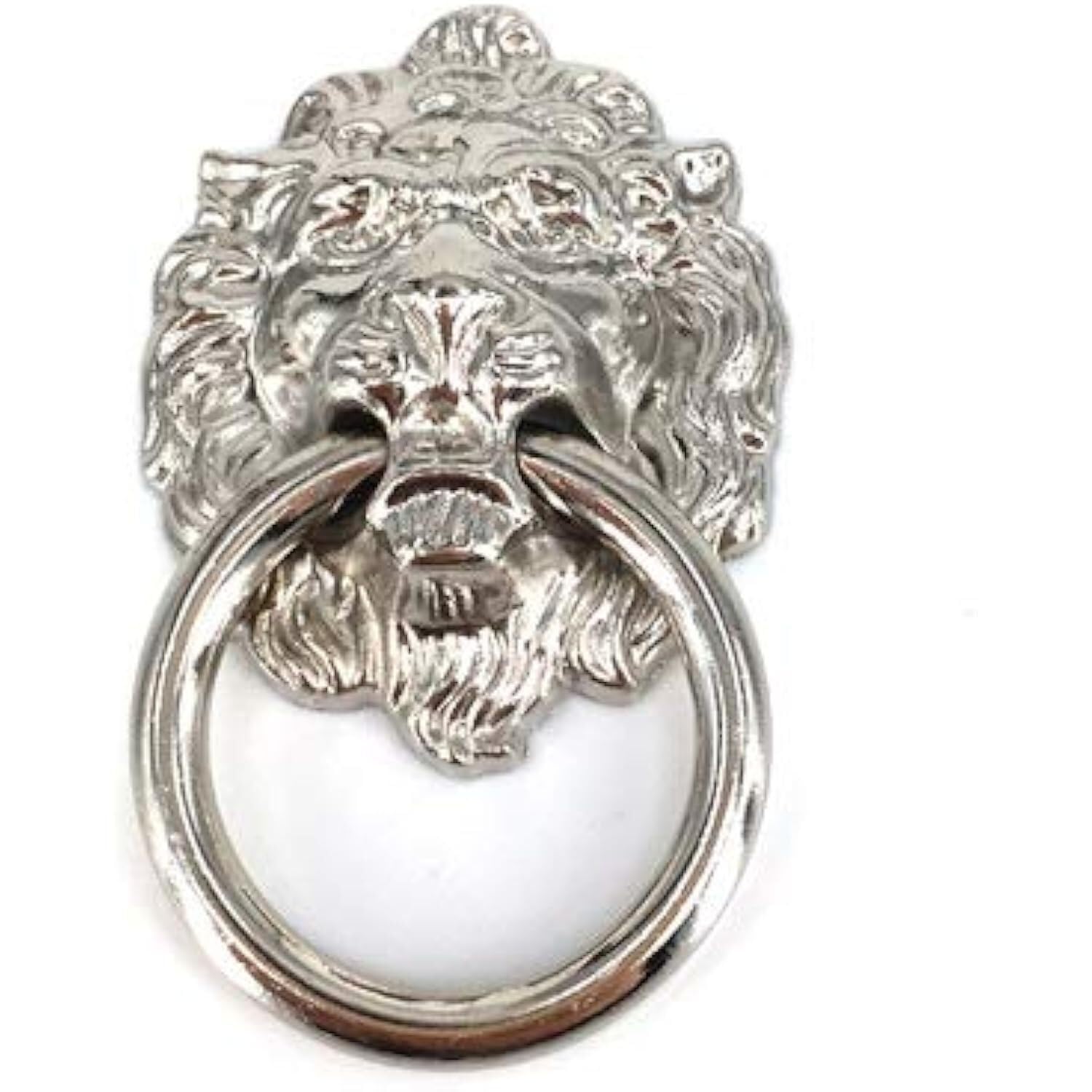 Zhaoqin Silver Door Knocker Door Knockers 2Pcs Antique Chic Dresser Knobs Pulls Drawer Rings Lion Head Furniture Knob Knocker Kitchen Cabinet Handle(Silver)