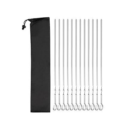 CALANDIS 12Pcs Kabob Skewers for Grilling Metal Flat Stainless Steel Long BBQ Skewers 17 Inch'