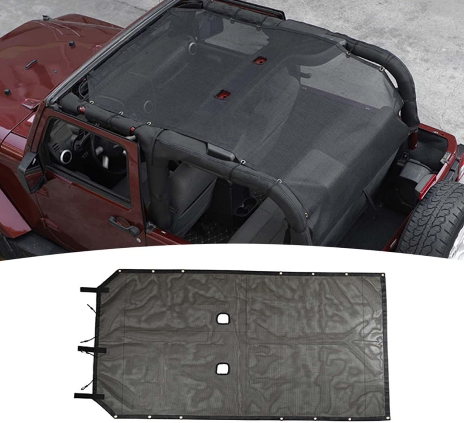 Sunshade Mesh Sun Shade Top UV Protection Exterior Accessories for Jeep Wrangler JK 2 Door 2007-2017,Extended Style