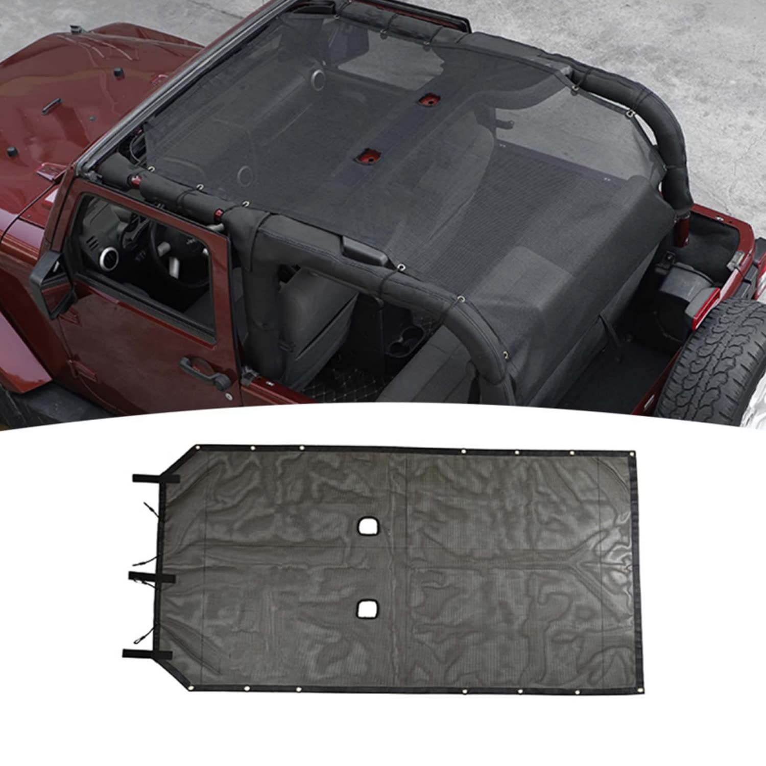 Sunshade Mesh Sun Shade Top UV Protection Exterior Accessories for Jeep Wrangler JK 2 Door 2007-2017,Extended Style