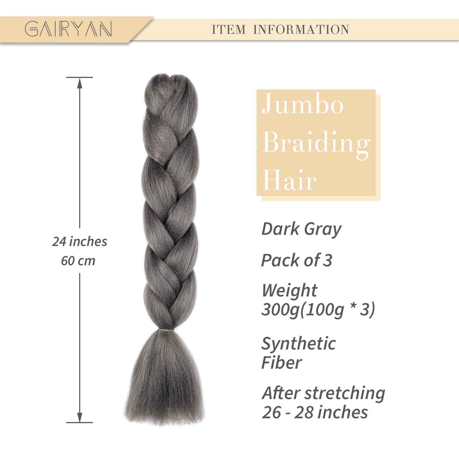 Gairyan Jumbo Braiding Hair Extensions 24" 3PCS 300g Ombre Jumbo Braids Hair Extensions Synthetic Coloured Hair for Braiding Extensions Afro Box Braids Crochet Twist - Image 2
