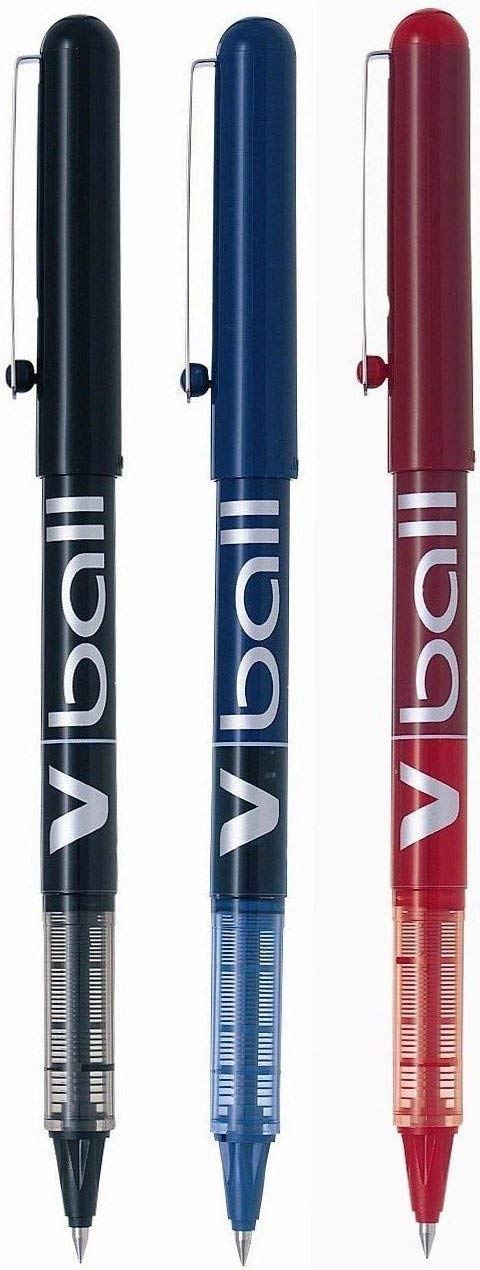 Pilot V Ball Lot de 3 Stylos à bille à encre liquide de 0,5 mm, en noir, bleu et rouge