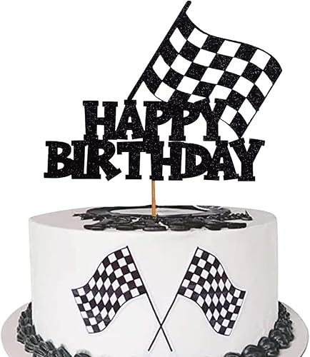 Decoración para tartas de coche de carreras para decoración de tartas de coche de carreras con diseño de bandera a cuadros para niños y niñas,