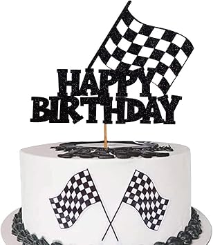 Car Cake Topper Race Car Cake Decorations for Racing Car Checkered Flag Themed Kids Boy Girl Happy Birthday Party Supplies
