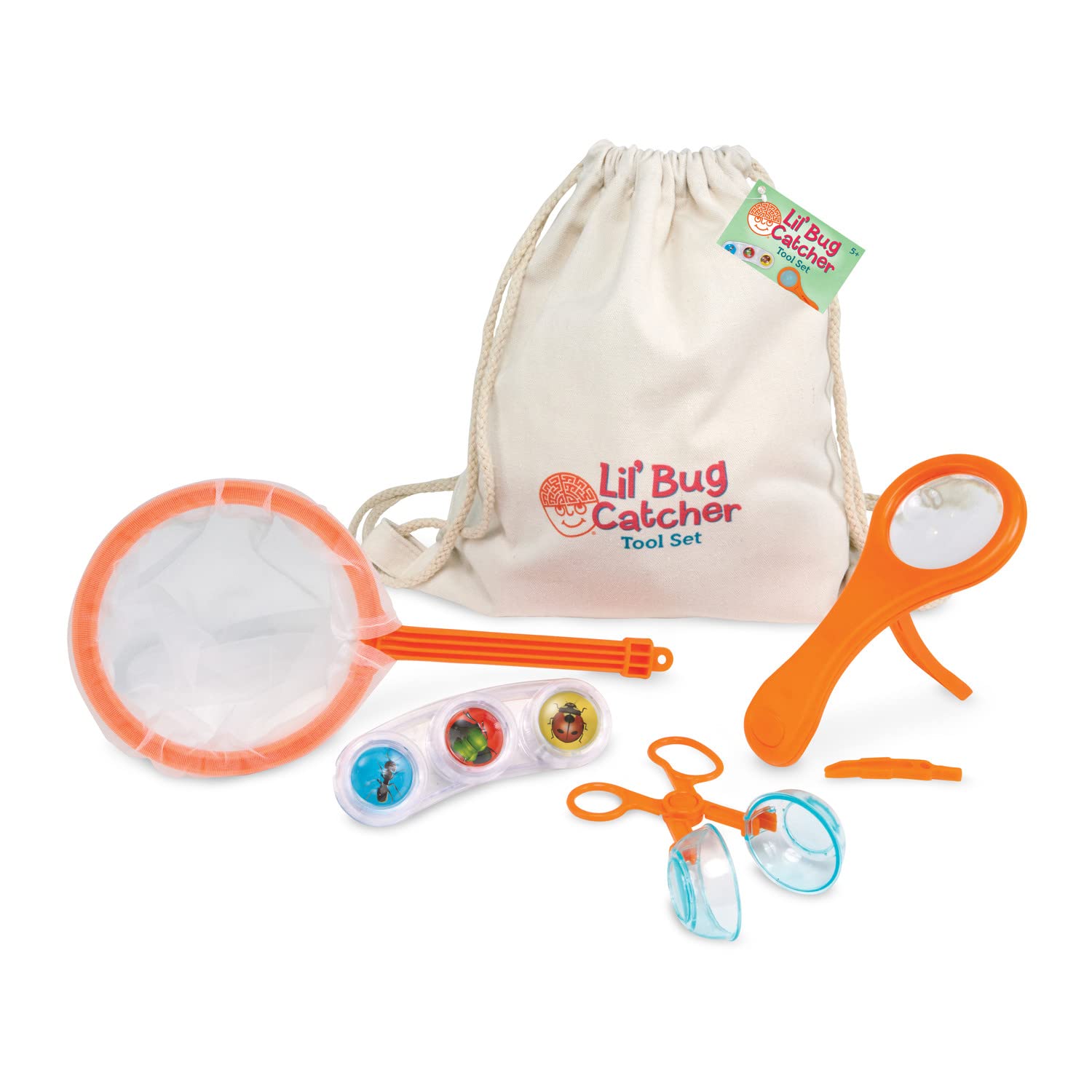 MindWare Lil' Bug Catcher Tool Set – Bug Catcher Kit for Kids Ages 5 & Up - Includes Backpack, Net, Magnifying Glass, Magnifying Bug Viewer and Tweezers