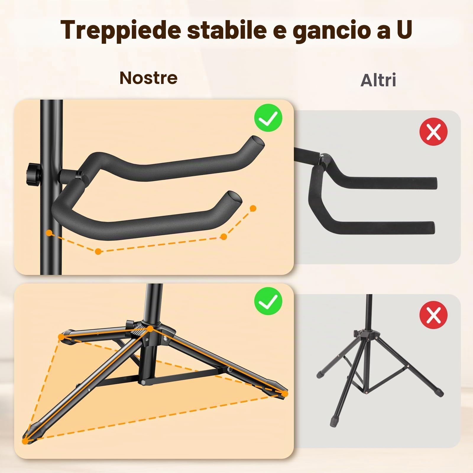 New Bee Porta Chitarra da Terra Pieghevole Regolabile Supporto Chitarra 80-93CM Stand Shitarra con Chitarra Elettrica, Chitarra Acustica, Basso, Liuto, Ukulele (1 Pezzi)
