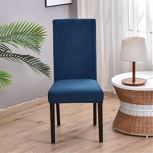 Miniatura 1 de Juego de 6 fundas para sillas de comedor de color sólido 14610, fundas de terciopelo para sillas de respaldo alto, tela de elastano elástica, fundas