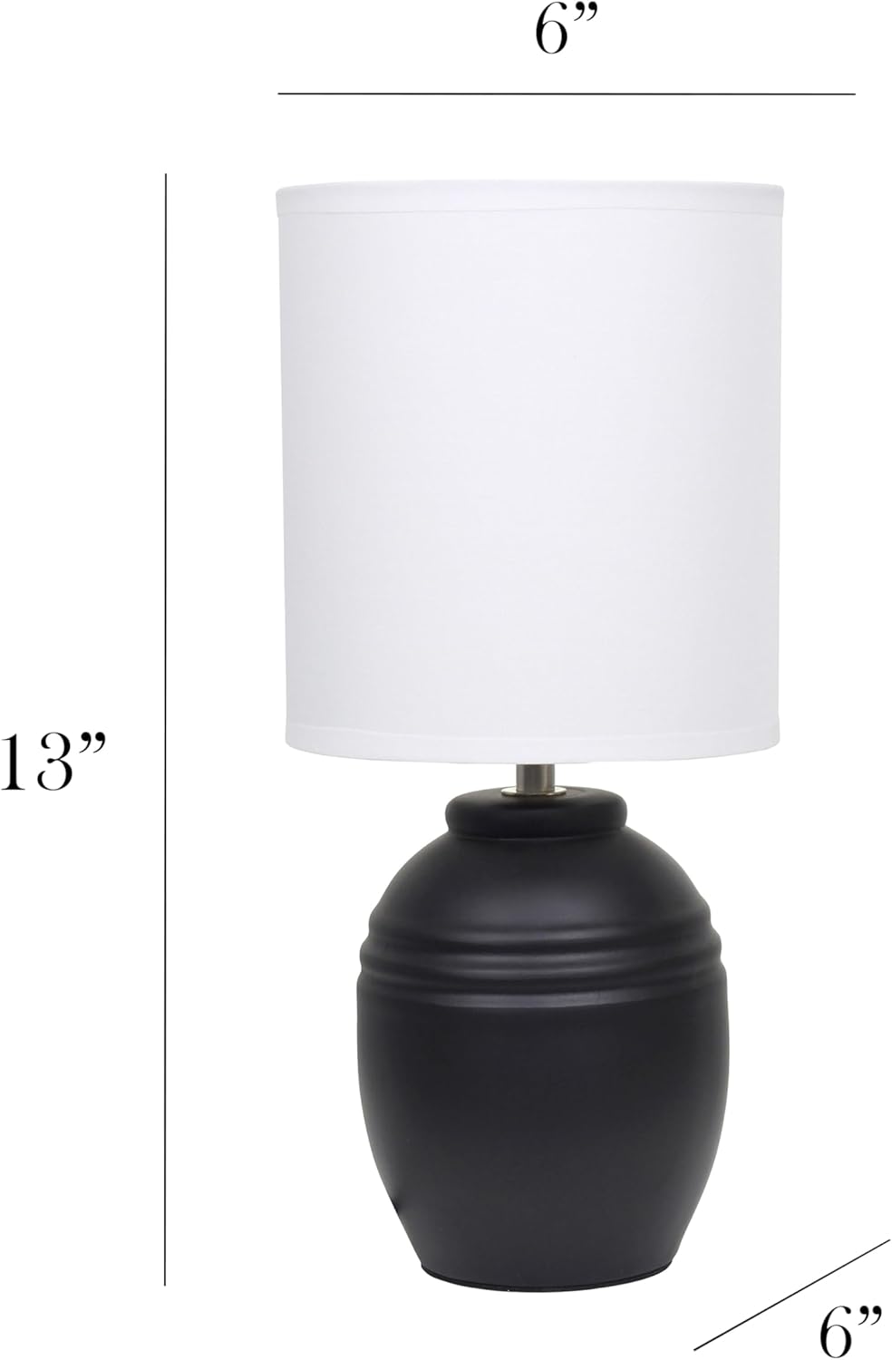 Simple Designs LT1164-BLK 12.5" Chic Glow Mini Classic Jar Table Lamp with Fabric Shade, for Bedroom, Office, Living Room, Stylish Spaces, Black