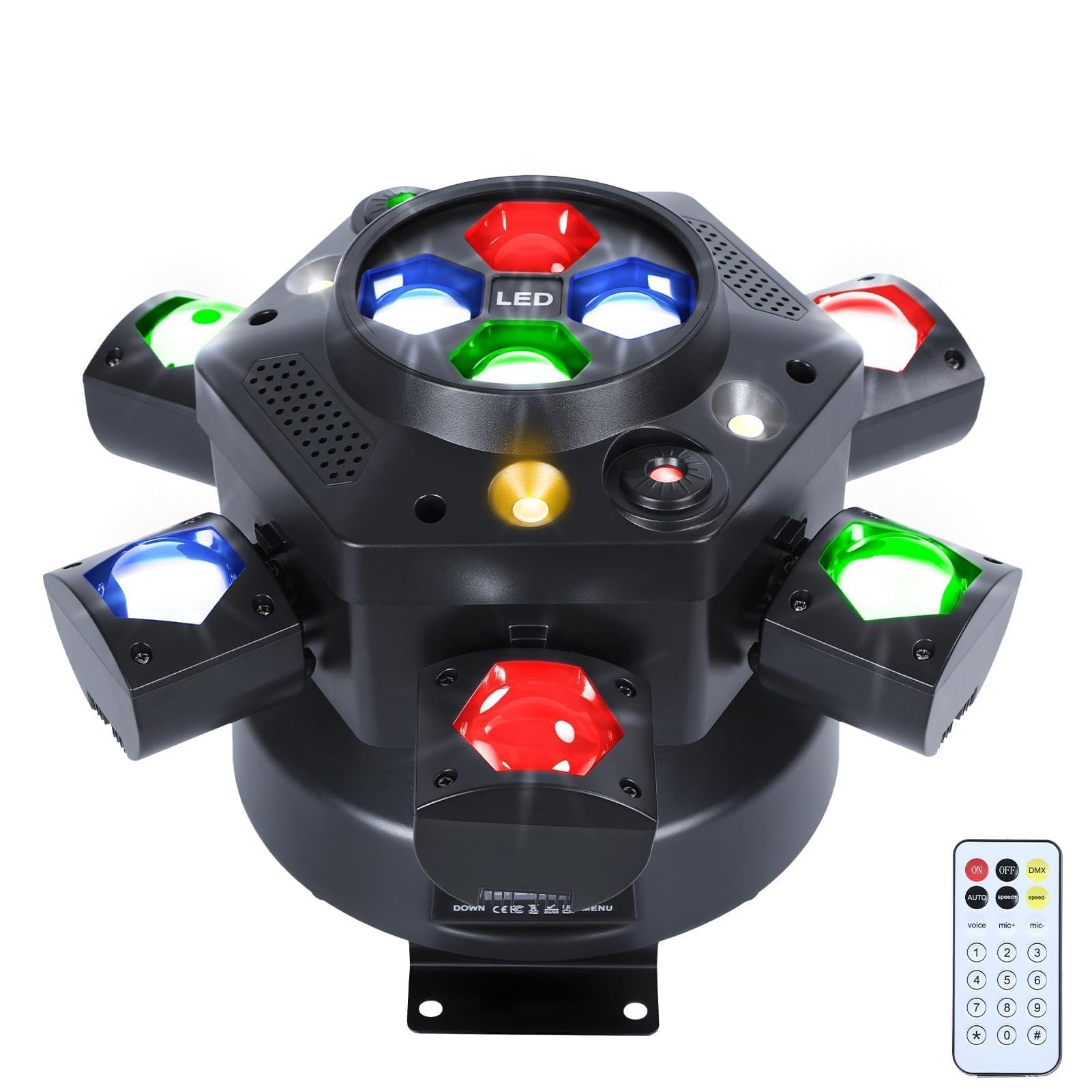 Fiauli Black 150W Moving Head Dj Light, 6 Arm Rgbw Bee-Eye Effect With Remote Control, 540° Panoramic Scanning, Dmx512 Sound Active Disco Stage Party Light For Ktv Bar Weddings