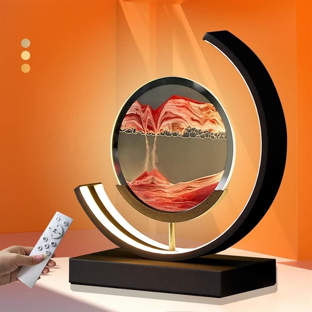 HUNTFF 3D Sand Art Liquid Motion Sands Of Time Lamp, Moving Sand Art Picture 3D Round Sand Picture Lamp 3 Colors Art Light With Stand Relaxing Desktop Home Decor And Office 3.21