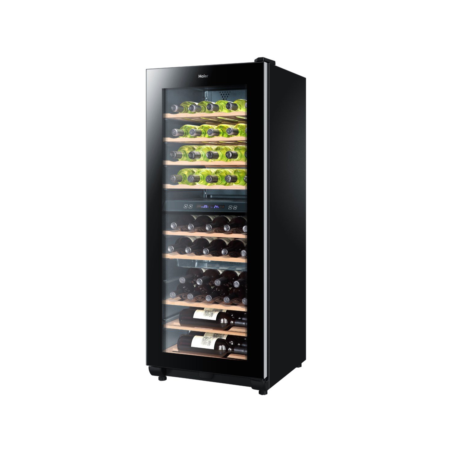 Haier WS49GDB Weinkühlschrank / 127.0 cm Höhe/Kühlteil/Gefrierteil/UV undurchlässige Glasscheibe / 2 Zonen Energieklasse B/schwarz