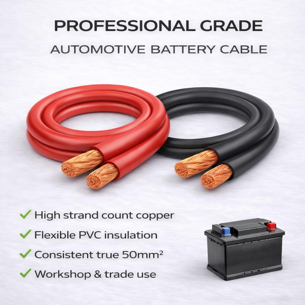MKGT Hi-Flex 50mm² 345 Amp 0 AWG - Cable de PVC para arrancador/inversor/soldadura/batería (negro, 1 metro)
