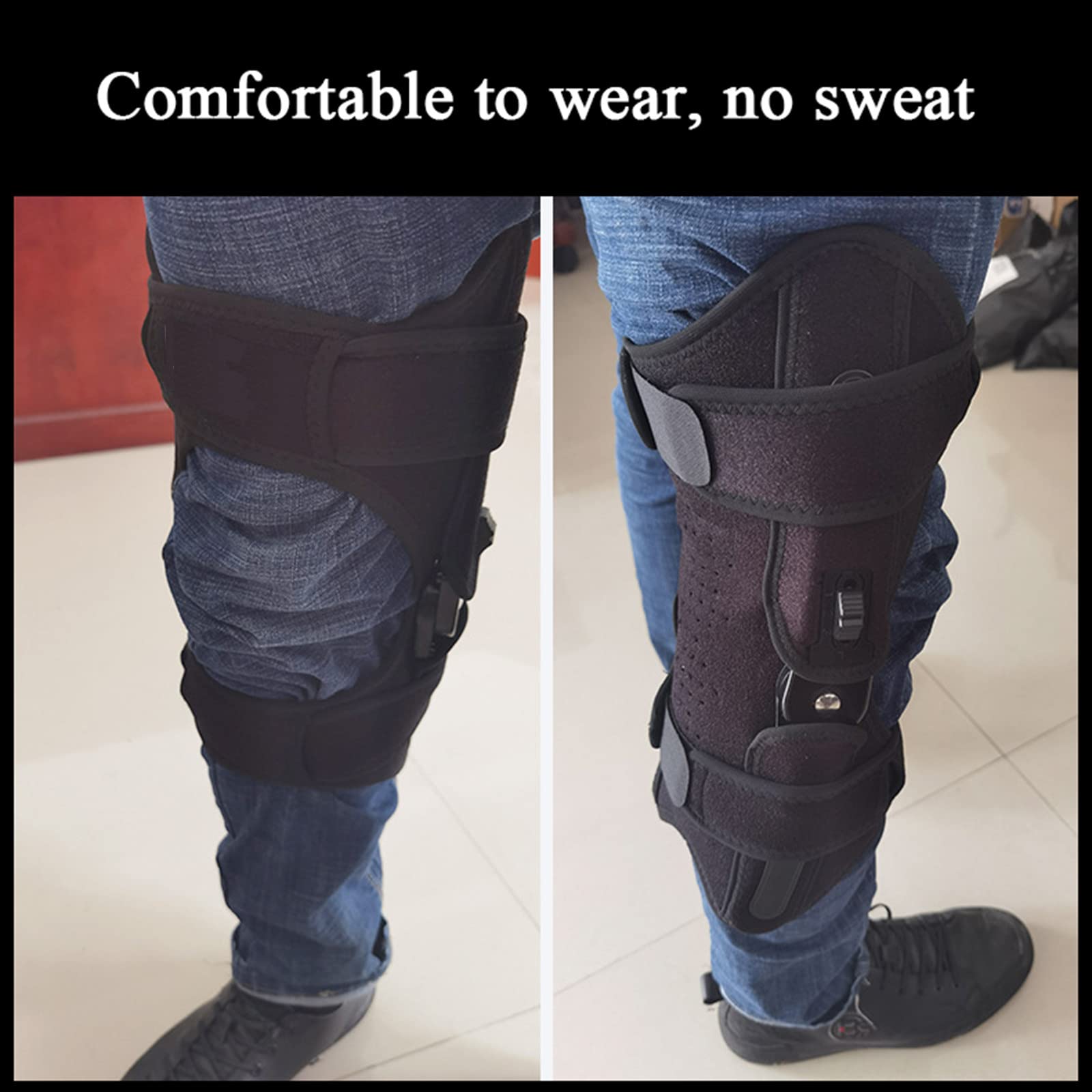 Kniebandage mit seitlichen Stabilisatoren für Knieschmerzen, Knie-Booster, verstellbare Dekompressions-Kniestützen für Treppensteigen, Bergsteigen, Sport und schwere Arbeitshandhabung (2er-Pack),Black