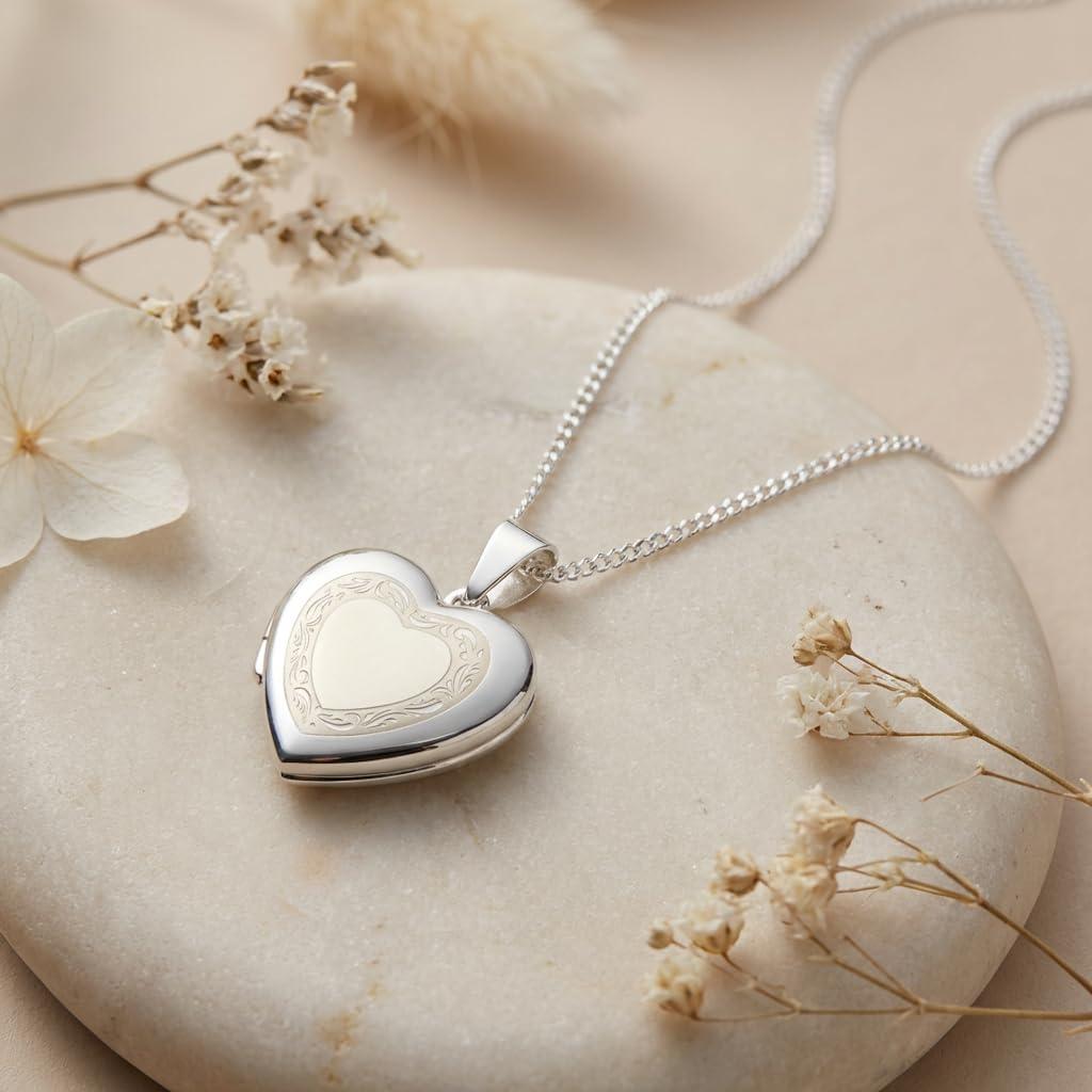 Alexander Castle Herz 925 Sterling Silber Kette mit Foto Medaillon für Damen Mädchen Kinder - 17mm x 17mm - 18" Sterlingsilber Foto Kette & Schmuck Geschenk-Box