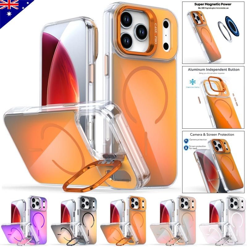 Coque iPhone 17 orange antichoc avec support pour éviter les chutes
