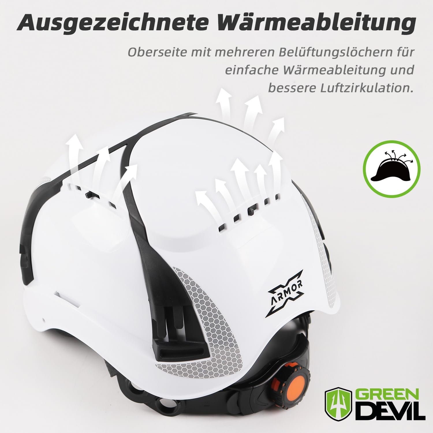 GREEN DEVIL X-Armor Sicherheitshelm EN 397 | ABS Arbeitshelm mit EPS Stoßschutz | 6-Punkt Aufhängung | Belüftet | Einhand-Verstellung 53-63cm | für BAU & Industrie