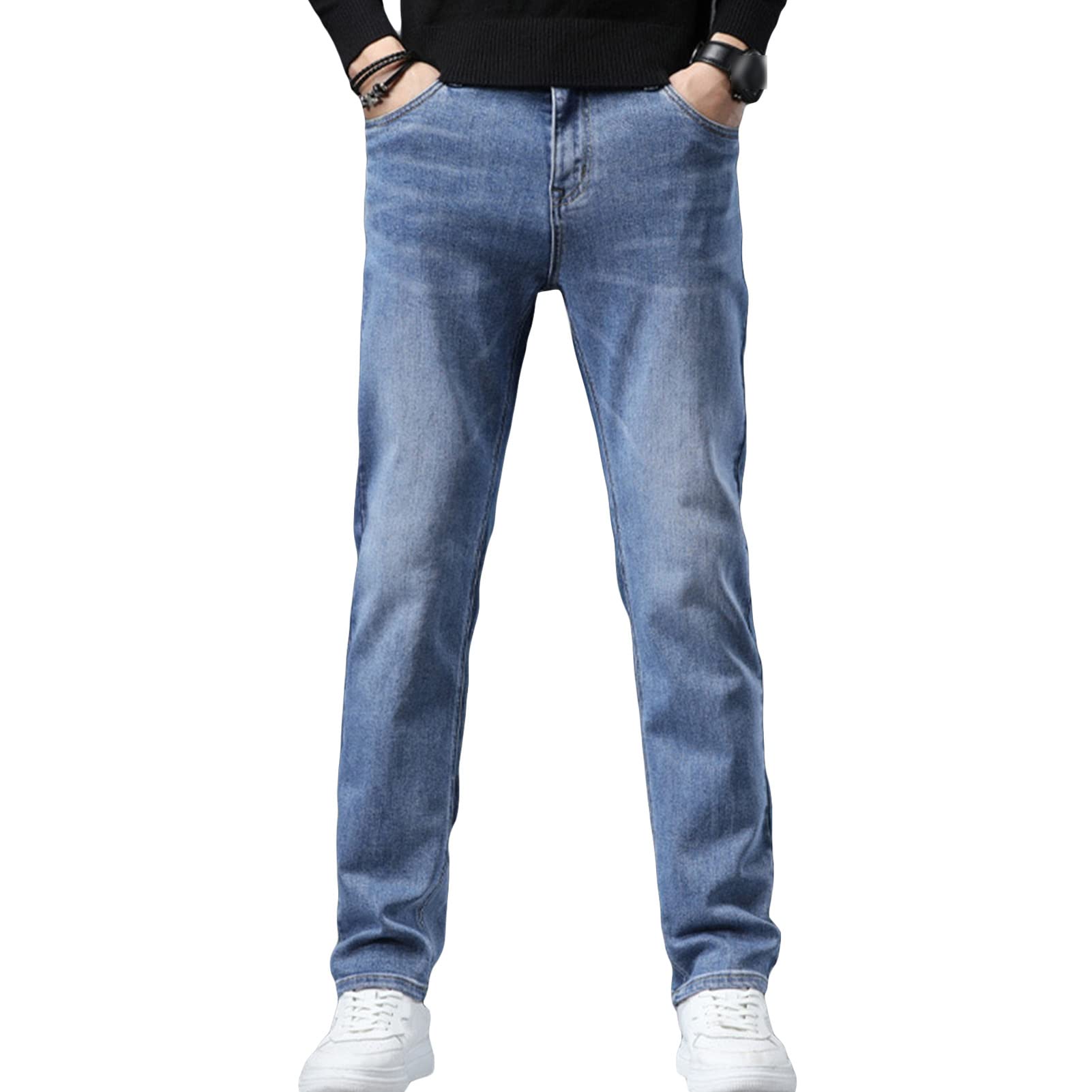 Skinny Slim Fit Jeans for Men Classic Retro Comfy Stretch Denim Pants Casual Vintage Washed Tapered Leg Jean (Blue,29)