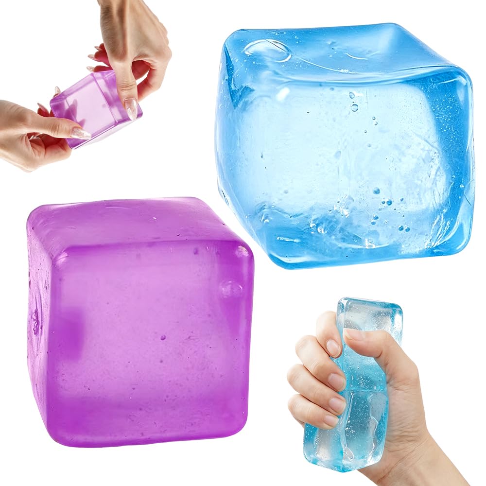 VorPrillynt Ice Cube Stress Ball, 5cm Cube Fidget Toys,Squishy Cube for Anxiety Relief Stress Reliever,Stress Relief Toys for Adults Kids Children Teens (Blue and Purple) â image 1