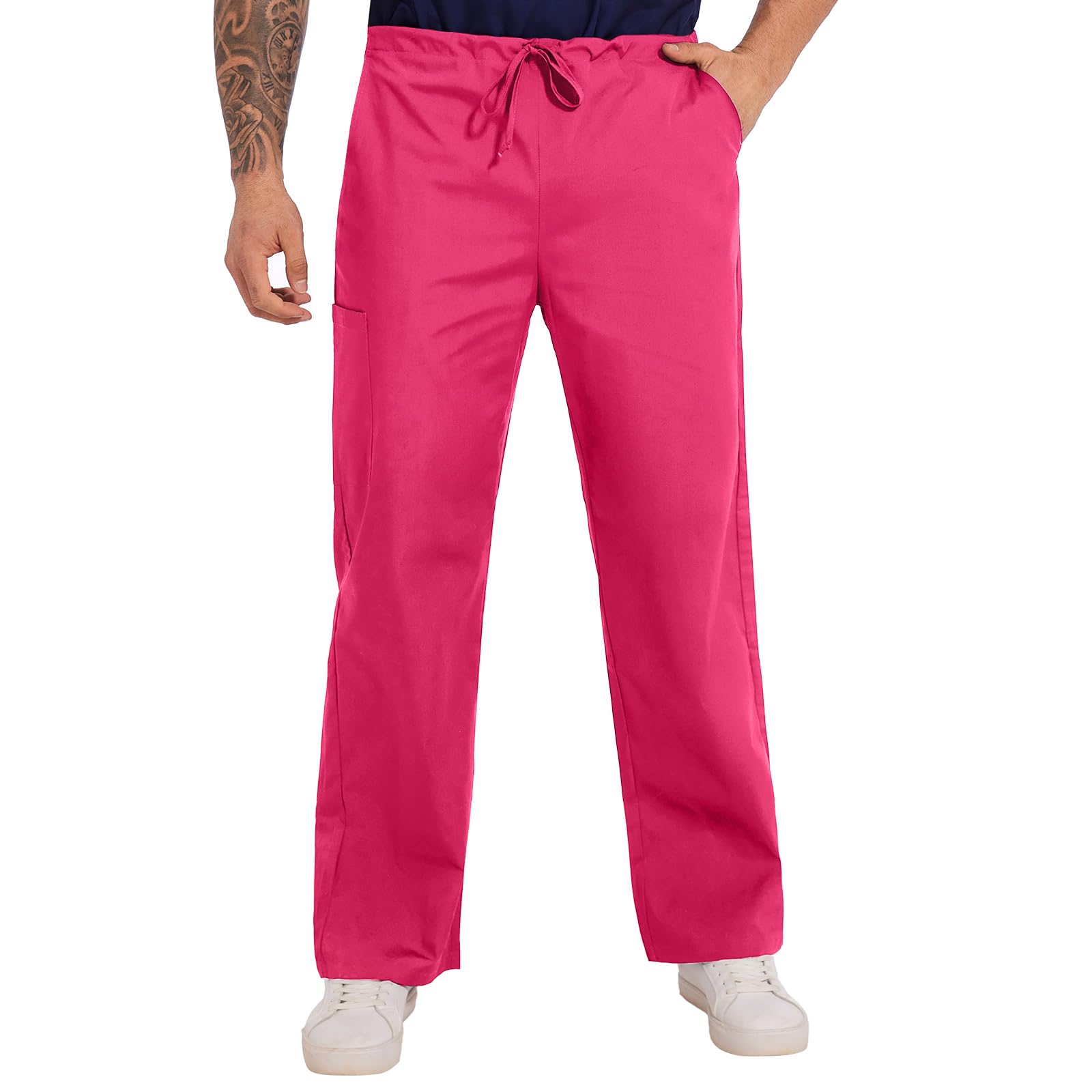 JONATHAN UNIFORM Adjustable Unisex Work Trousers with 4 Pockets for Dental, Carer, Vet, Beauty(Hot Pink, L)