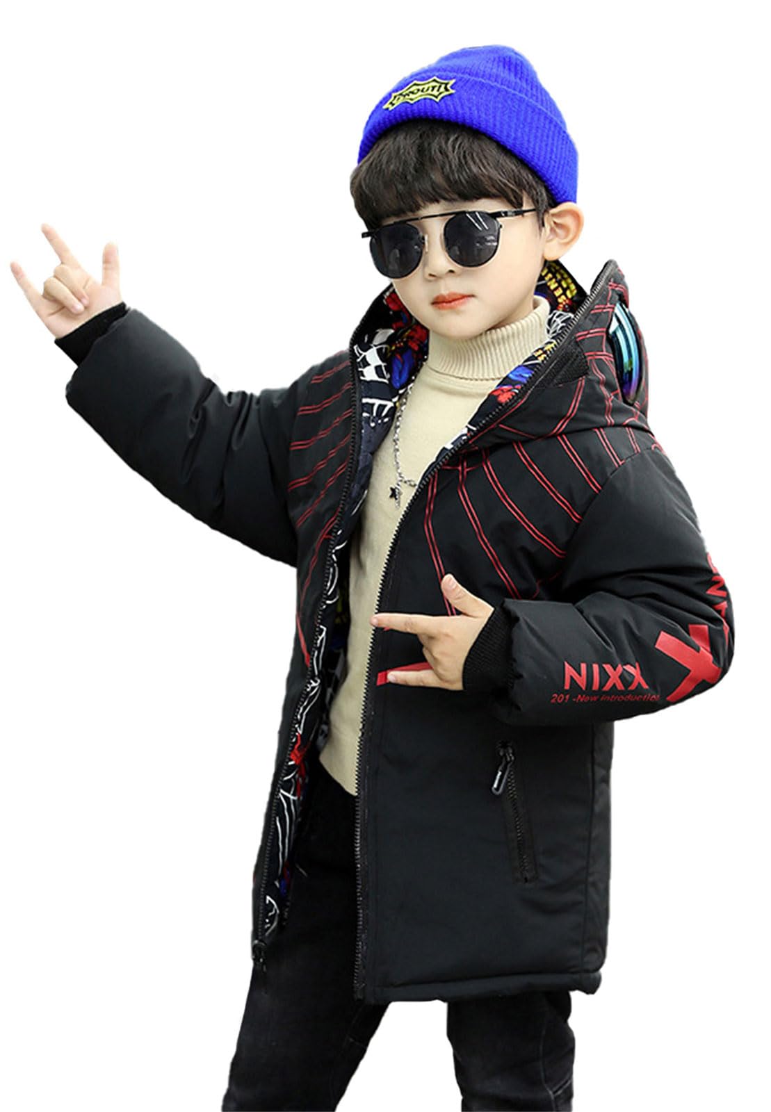 Manteau Hiver Garçon Coupe-Vent Capuche pour Enfant Veste Chaude