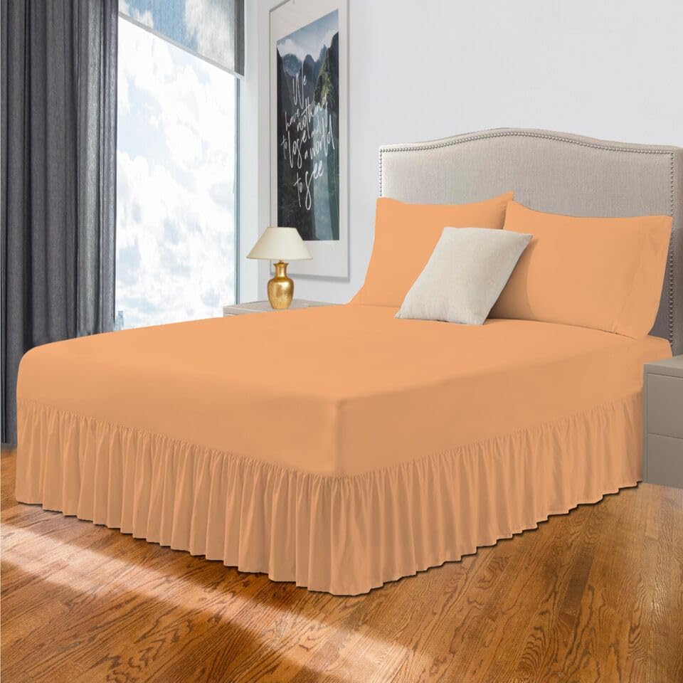 Easy Care Plain Dyed Polycotton Valance Sheet Super Soft Shrinkage Fade Resistant Frilled Valance Bed Skirts Extra Deep Fitted Valance Bed Sheets (Peach, King)