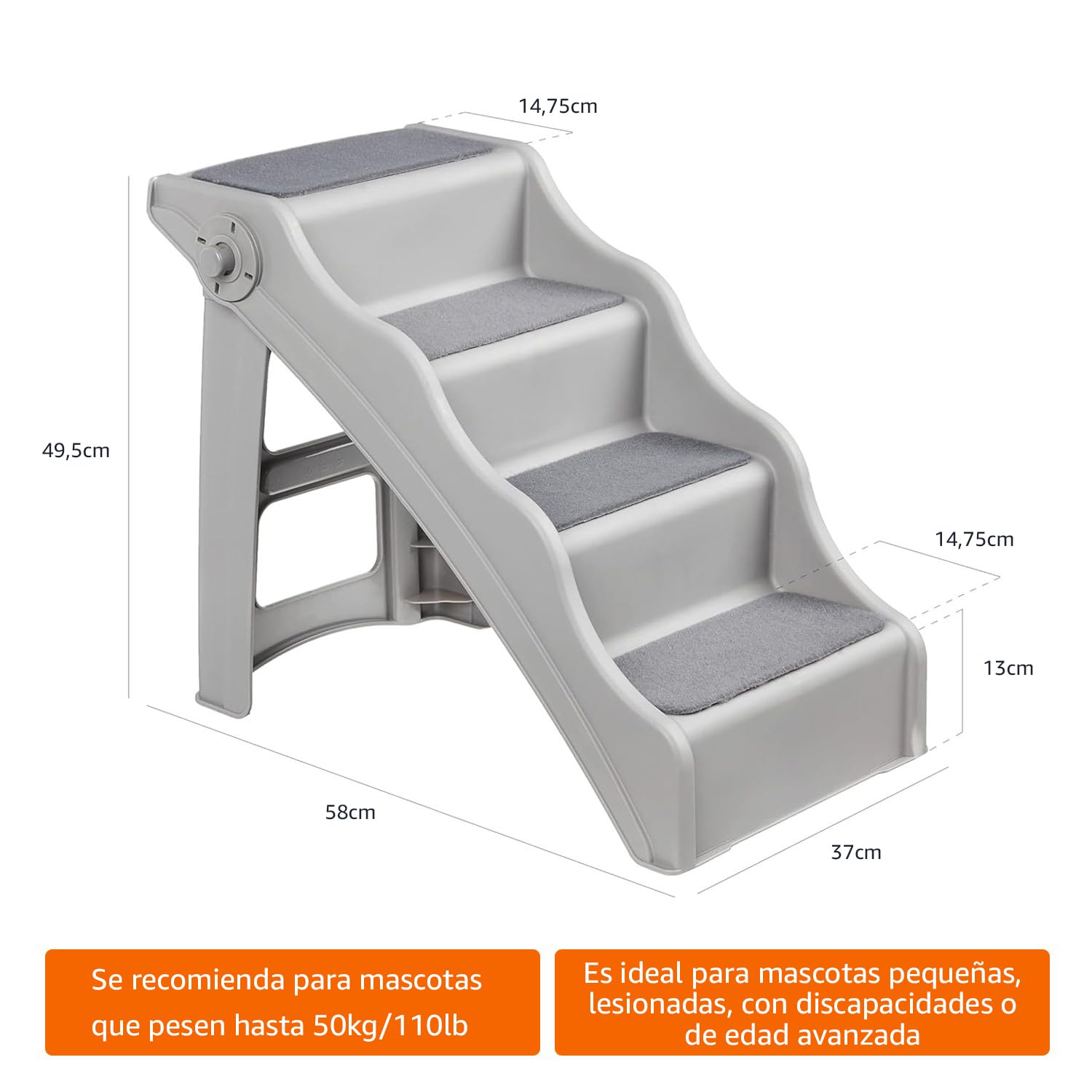 Amazon Basics Escalones plegables para perros y gatos, Gris, 60.7 x 40.9 x 50.2 cm