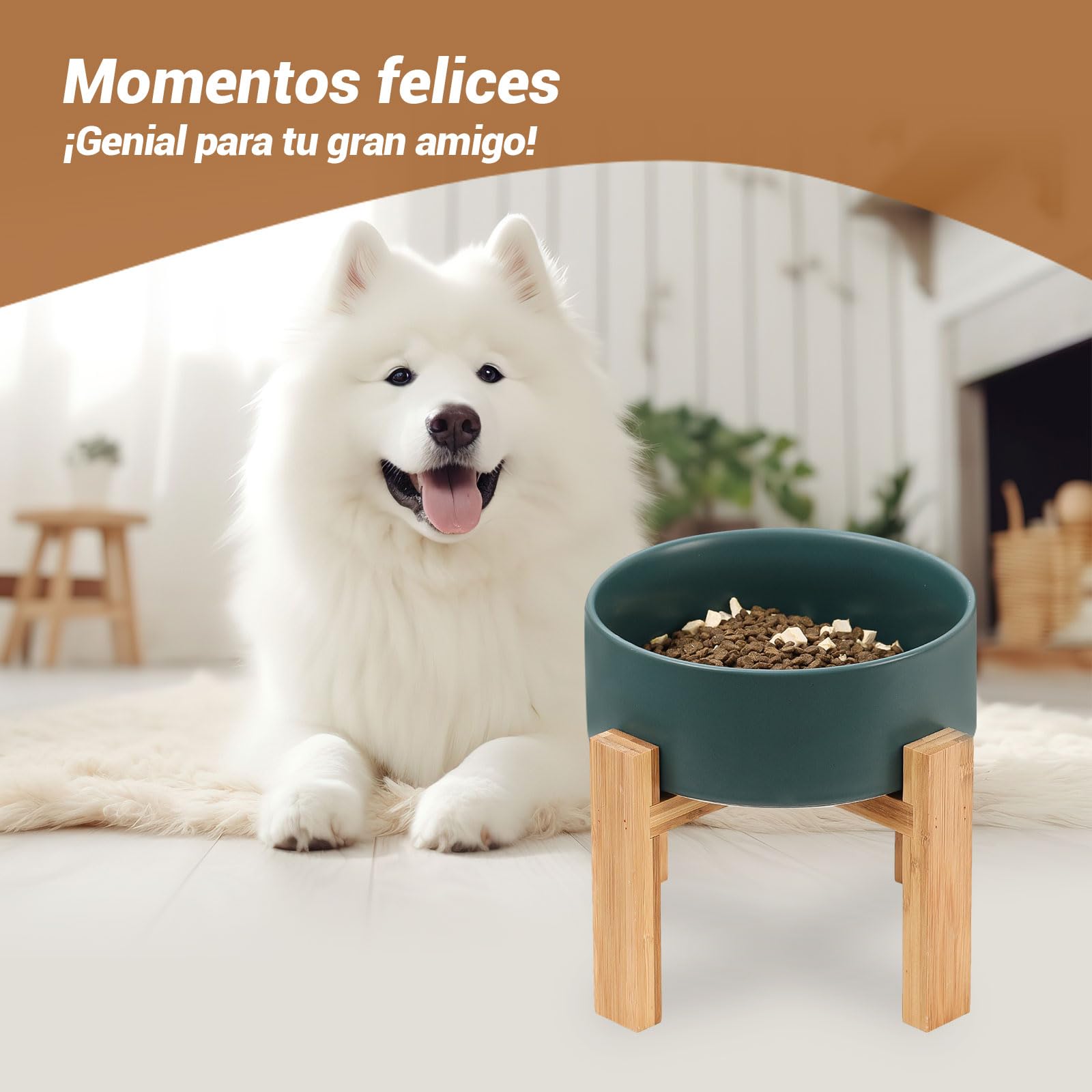 Comedero y Bebedero Perro Elevado - Comedero Perro Grande con Soporte de Bambú - Cuenco Ceramica Perro para Comida y Agua - Comederos Perros Grandes - Plato para Perro Alto - Bol Perro - 1800 ml