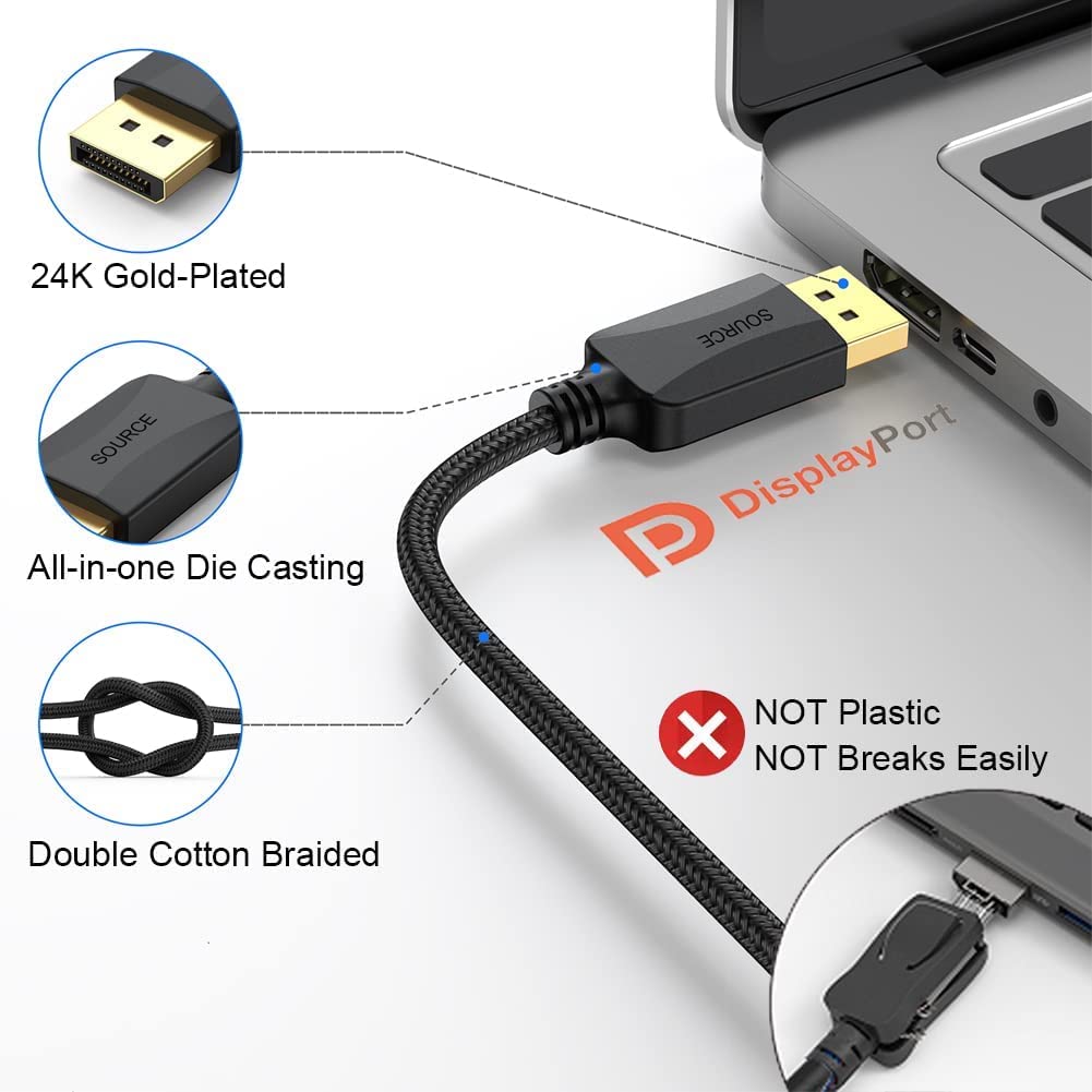 Lot de 20 câbles DisplayPort vers HDMI de 1,8 m - Adaptateur DP vers HDMI mâle vers mâle - Plaqué or - FHD - Prend en charge la vidéo et l'audio - Compatible avec Dell, HP, Insignia, Samsung, plus