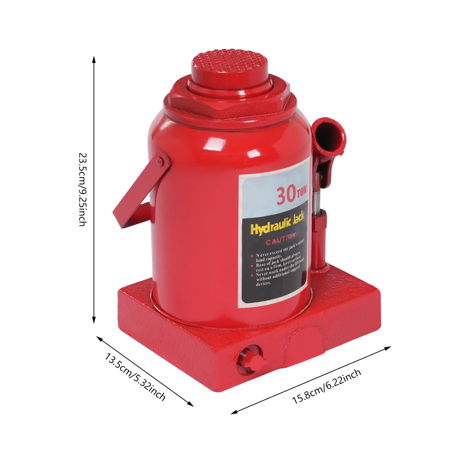 Hydraulic Stubby Low Profile Welded Bottle Jack, 30 Ton (66,138 lbs) Capacity, for Lifting Cars, Trucks, Heavy-Duty Machinery and Industrial Equipment, Red