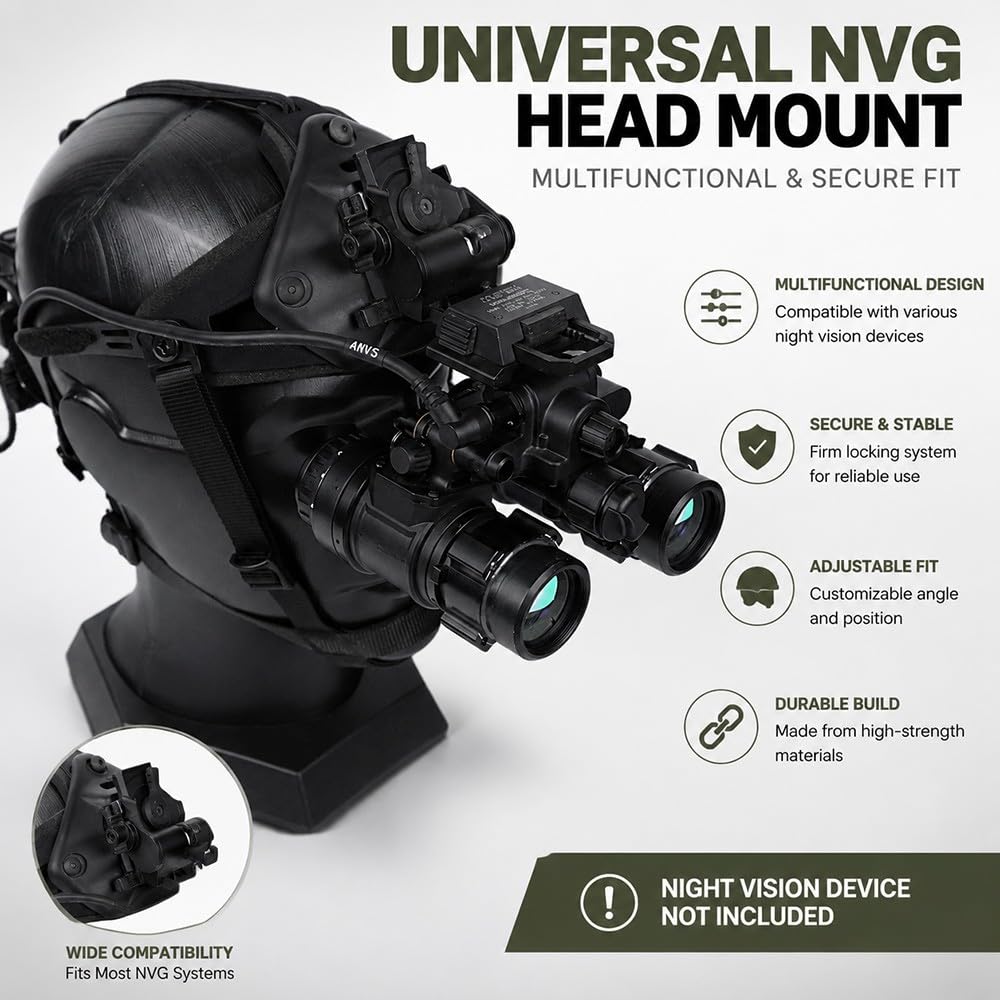 Supporto Testa NVG Multifunzionale Regolabile con Fascia di Fissaggio, Supporto Leggero per Casco E Fotocamera Compatibile con Action Camera, Airsoft, Caccia, Outdoor