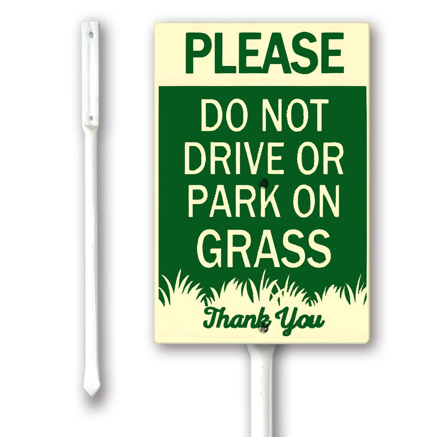 Geroclonup Yard Sign Please Do Not Drive Or Park On Grass With Stake Sturdy Aluminum Signs 17.5x22cm Rustproof Aluminum Sign Privacy for Lawn Yard Garden Decor, Easy to Install, Outdoor Use