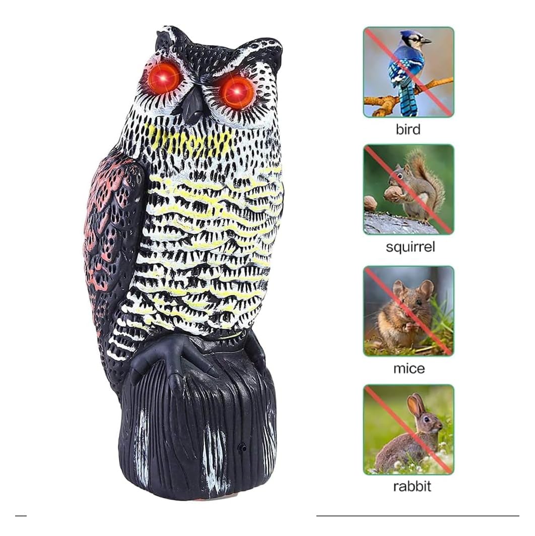 Gufo Spaventapasseri, Dissuasori per Piccioni Gufo, Gufo Scaccia Piccioni da Tetto con Occhi Luminosi, Gufi Deterrenti per Uccelli per Giardino Esterno Prato Spaventa