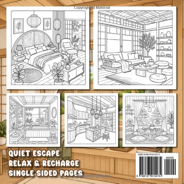 Japandi Interior Design Coloring Book For Adults: Cozy Minimalist Homes with Modern Scandinavian Japanese Rooms Tranquil Sanctuaries for Stress Relief (Peaceful Escapes) image 3
