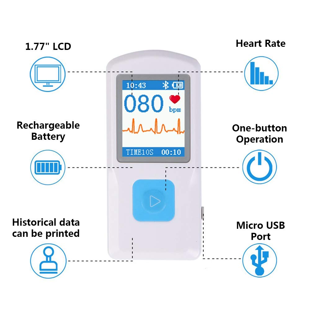 SingDeRing Portable ECG Monitor EKG Heart Rate Monitor for Home Use, Mobile Bluetooth ECG