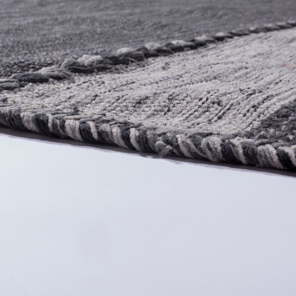 Paco Home Wohnzimmer Natur Teppich m. Fransen, Handgewebter Muster Kelim, 100% Baumwolle, Grösse:240x340 cm, Farbe:Grau