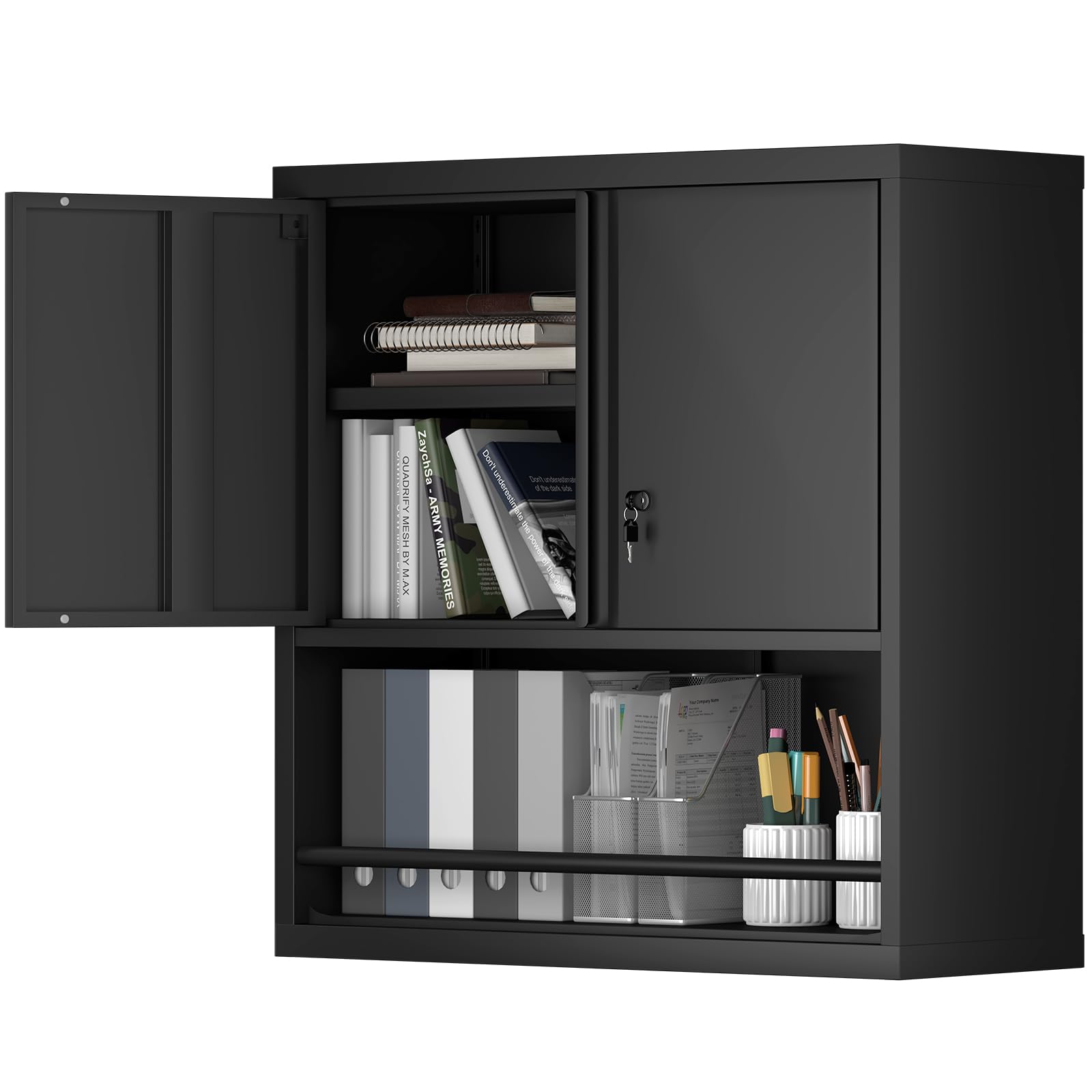 Metal Garage Cabinets, Lockable Storage Cabinet, Metal Cabinet with Open Storage, Upper Tool Cabinet for Basement, Wall Mounted Cabinets for Shop