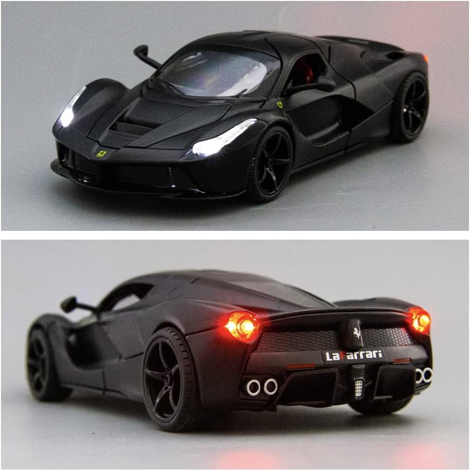 Image of 1:22 La Ferrari RAFA Toy Car Model for Kids Pull Back Diecast Car with Sound Light & Openable Doors Zinc Alloy Metal Sports Vehicle Boys Girls Gift (Black)