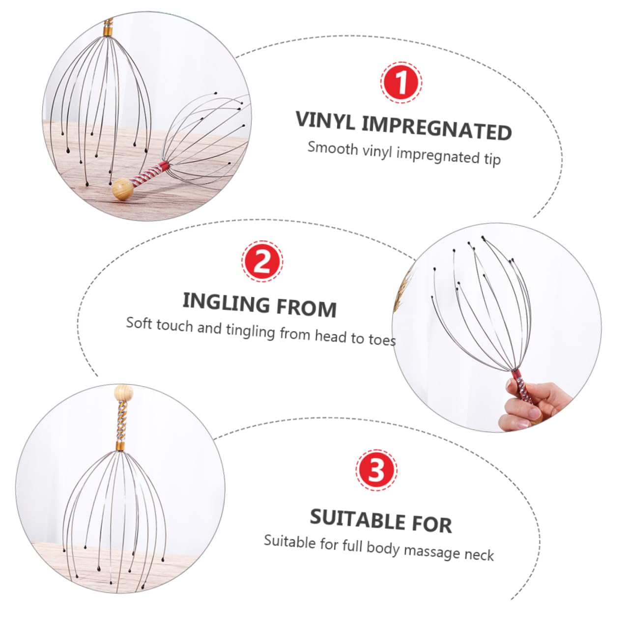 Healeved Masajeador de Cabeza y Cuero Cabelludo Forma de Tentáculos, 6 Piezas, Acero y Madera, Diseño de Puntos de Presión, Ligero, para Masaje Relajante
