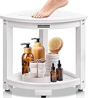 KingPavonini HDPS Waterproof Corner Shower Stool Bench - 400lb Capacity, Anti-Slip Storage Shelf, Quick Assembly for Shaving & Seniors